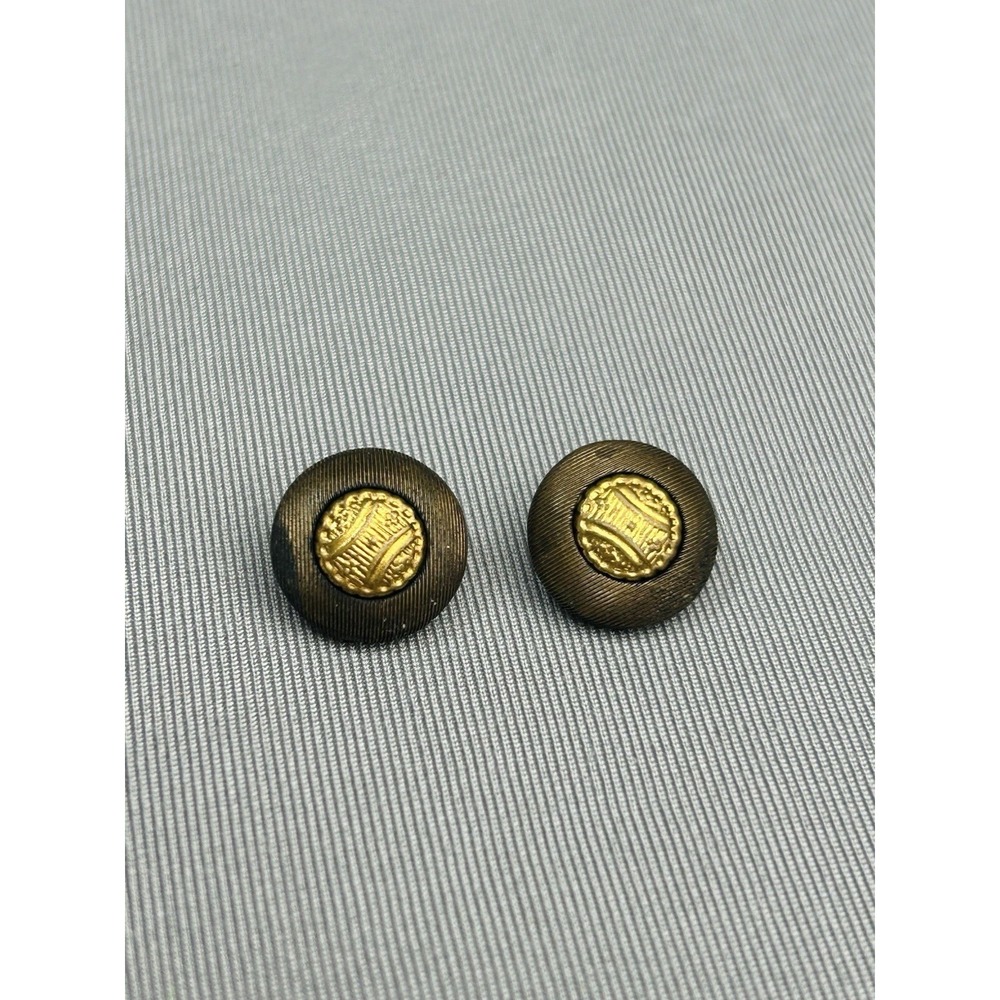 Antique Brown & Brass Tone Mini Metal Buttons Set Of 2